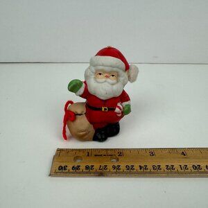 Vtg Small Ceramic Porcelain Santa Clause Christmas Bell Gifts Candy Cane Jolly‎